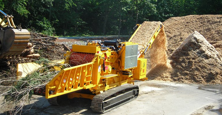 The CBI 6800BT Horizontal Grinder having been specifically designed for land clearing companies and yard waste processors who demand high-volume throughput (photo courtesy CBI).
