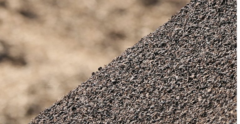 A stockpile of palm kernel shells (PKS) at a biomass terminal in a Japanese port. A residue from palm oil production PKS is widely used as fuel not least in Japanese power plants.