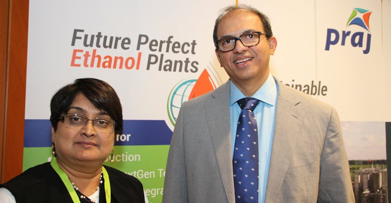 (Left) Vinati Moghe, VP Corporate Communications and Gajanan Nabar CEO, Praj Industries seen at their booth during FO Lichts World Ethanol & Biofuels 2014 in Hungary. Praj recently commissioned Africa’s first Roundtable on Sustainable Biomaterials (RSB) certified 80 000 m3 fuel ethanol plant, the Addax Bioenergy SL plant in Sierra Leone. 