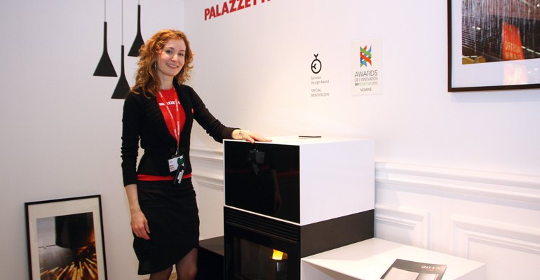 Italian pellet stove major Palazzeti had a wide range of contemporary pellet stoves on display. Here Paola Buffa explaining the award-winning design features of a new arrival “Brian”, which incidentally is perhaps the first Palazzetti stove with a male name?