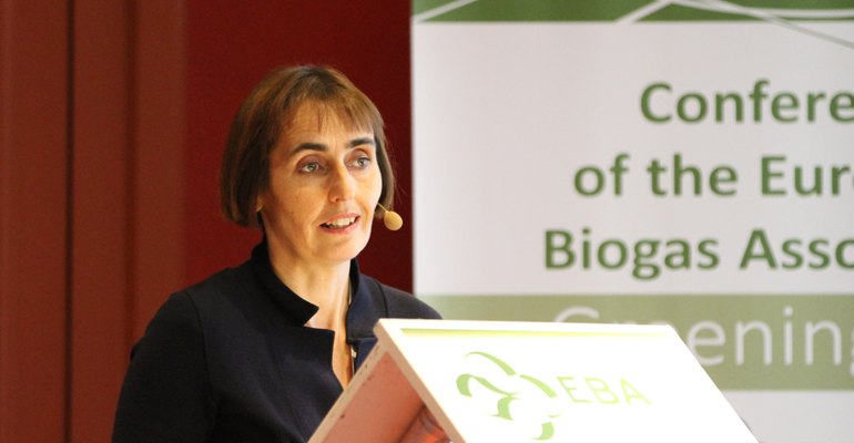 Charlotte Morton, Chief Executive of the UK’s Anaerobic Digestion and Bioresources Association (ADBA) here speaking at the European Biogas Association (EBA) conference in September 2016.