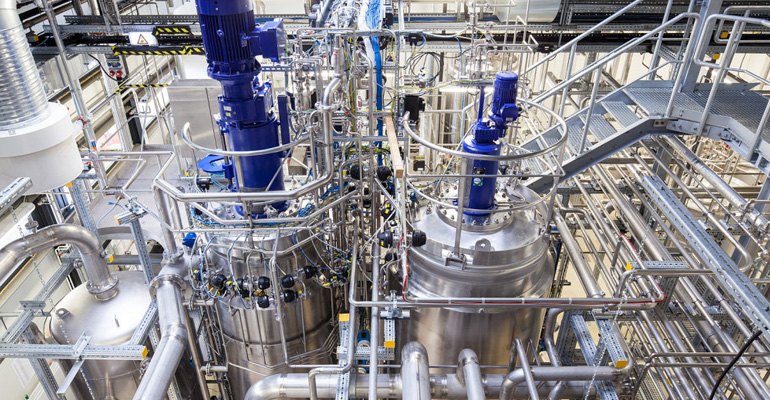 Fermentation unit of Global Bioenergies Leuna biomass-to-isobutene demo plant (photo Gunter Binsack).