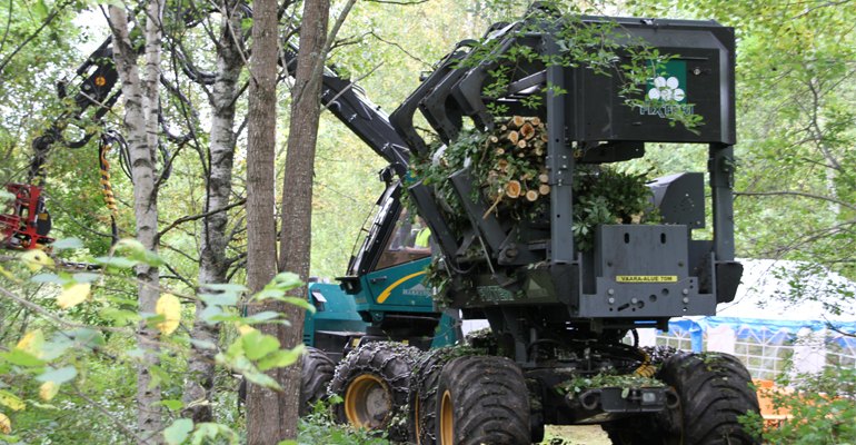 Increased use of forest biomass is likely to drive innovation in the harvesting and logistics chain, such as this Fixteri biomass bundler for utilising pre-commercial thinnings.