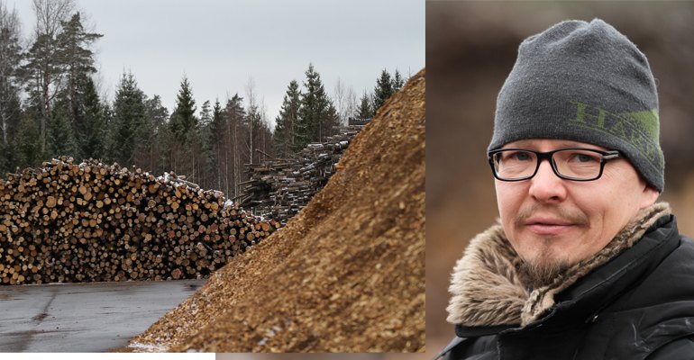 One of several Hakevuori wood terminals that supplies heat and CHP plants in the greater Helsinki area with forest-based fuel from stumps, logging residues and unmerchantable roundwood with Markku Eskelinen sales manager.