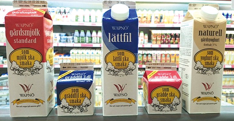 Some of the dairy products from Wapnö, Sweden’s largest dairy farm and the smallest dairy producer.