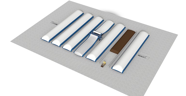 Schematic of the drying process phase of the Sulaymaniyah MBT plant in Iraq. The BACKHUS CON system is a combination of the membrane-covered CONVAERO process and the self-propelled BACKHUS turner (image courtesy Eggersmann).