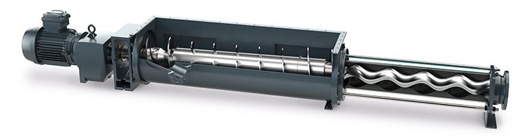The NETZSCH NEMO B.Max pump housing features a large rectangular hopper and removable chamfered force-feed chamber and a coupling rod with patented, horizontally positioned auger, which guarantee optimal product feeding to the pumping elements. The positioning of the conveying supports on the hopper housing allows for maximum mixing of the substrate (image courtesy NETZSCH).