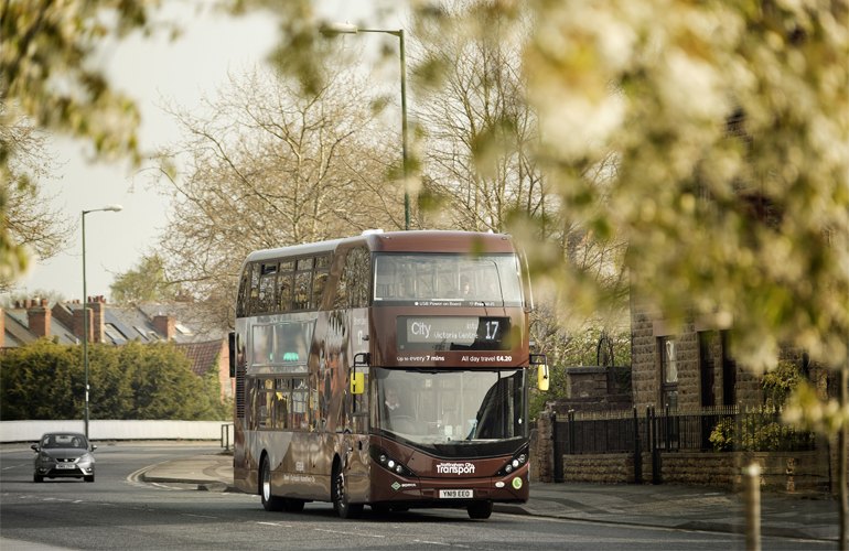 A Nottingham City Transport biogas-powered double-decker bus in service (photo courtesy NCT).