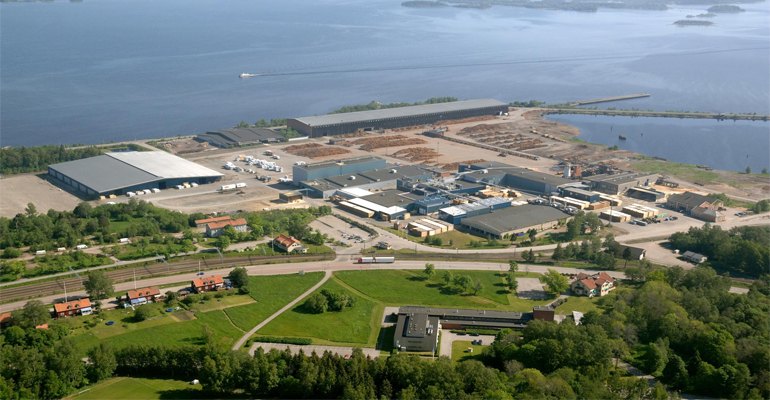 An aerial view of Setra's Kastet sawmill outside Gävle, Sweden (photo courtesy Setra).