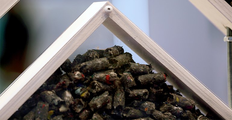 A display case with RDF pellets.
