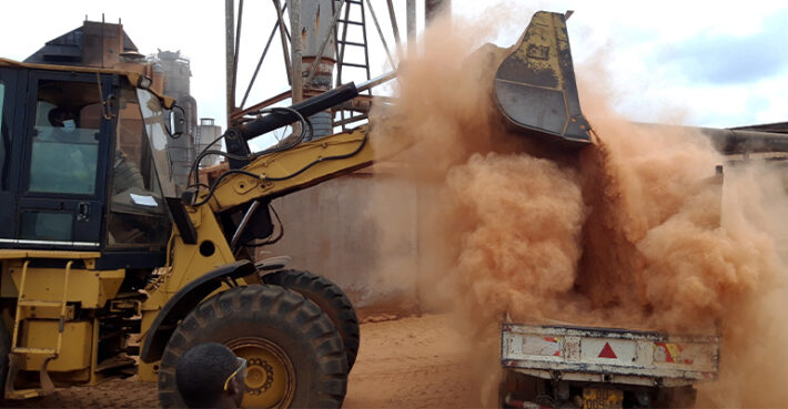 Azobe sawdust being loaded onto a truck
